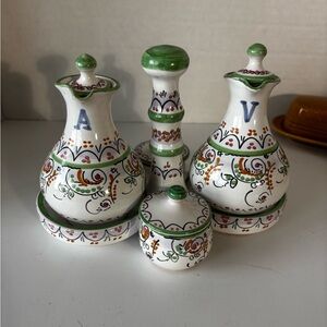 Vintage Signed Hand-Painted Italian Ceramic Cruet Set